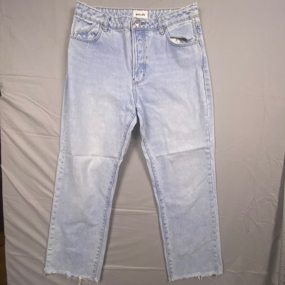 Rolla's Classic Straight Jeans Womens 30 Light Denim High Rise Raw Hem Casual